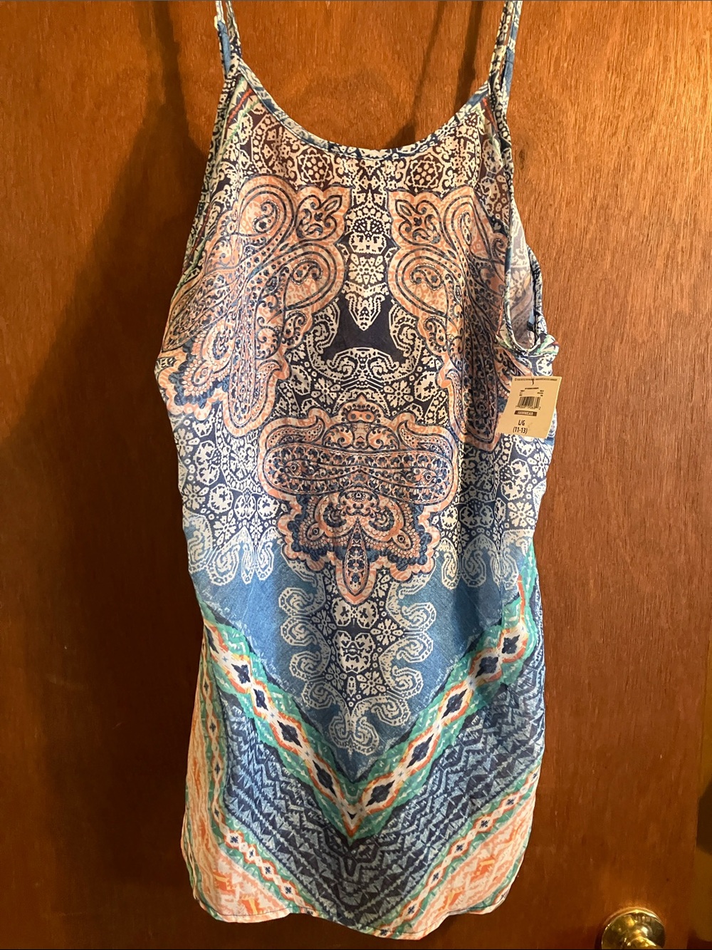 OP Paisley & Geometric Spaghetti Strap Coverup in Blue and Peach